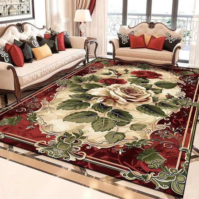 Lodestar Blumenteppich im Retro-Stil mit floralem Muster, mehrfarbig, B/T: 120 x 160 cm - Bild 1