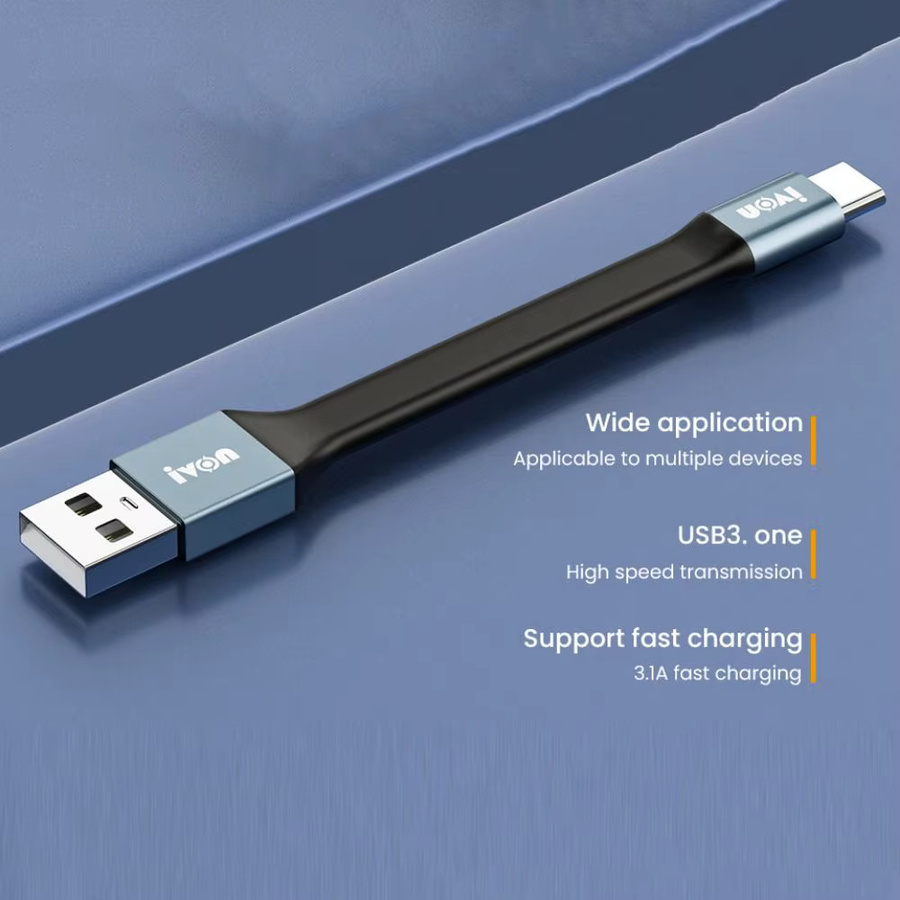 LONGPEAN Ultrakurzes Schlüsselbund-USB-Datenkabel für Smartphone und Tablet mit USB-C und USB-A, Schnellladefunktion 2.1A, Blau und Schwarz - Bild 3