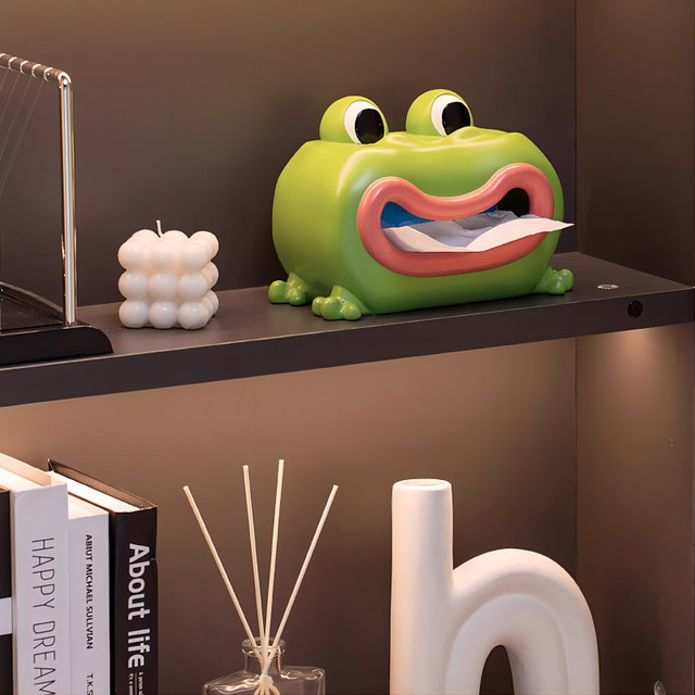 Grüne Taschentuchbox aus Kunststoff mit Froschdesign - Bild 1