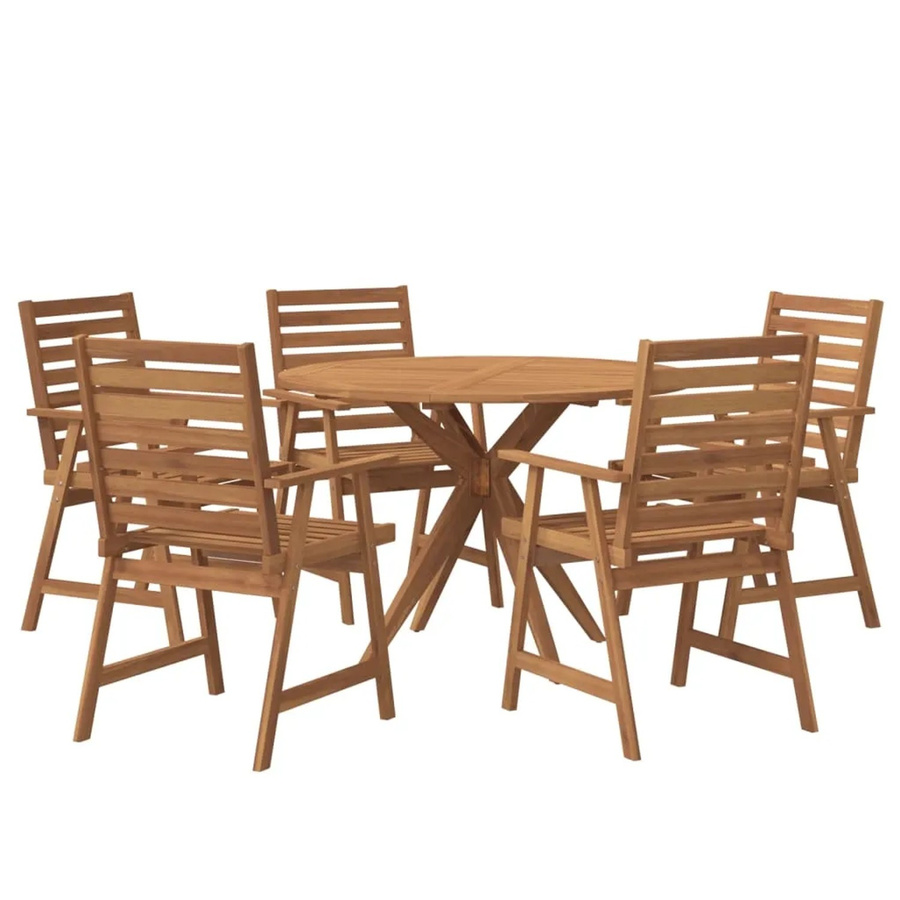 vidaXL Garten-Essgruppe aus Akazien-Massivholz, 6-teilig, braun, runder Tisch im Latten-Design, rustikal - Bild 2
