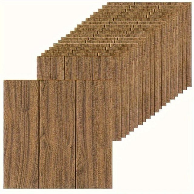 20 Stück selbstklebende 3D Wandaufkleber in Holzmaserung von SZ-Damai, braun, PVC, quadratisch, Breite: 35,0 cm, Höhe: 35,0 cm - Bild 1