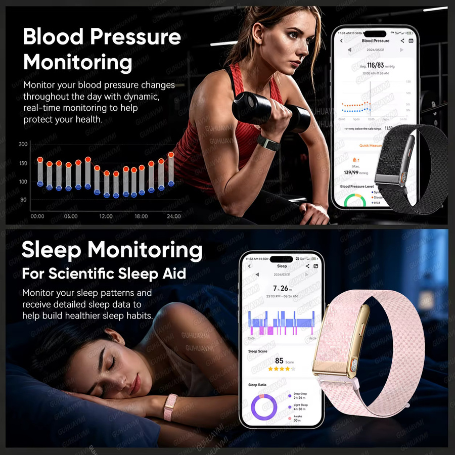 GUHUAVMI Smartwatch Fitness-Tracker mit EKG, HRV, Herzfrequenz, Blutdruck, Körperfett, BMI und Körpertemperatur, Schwarz, 3ATM wasserdicht - Bild 5