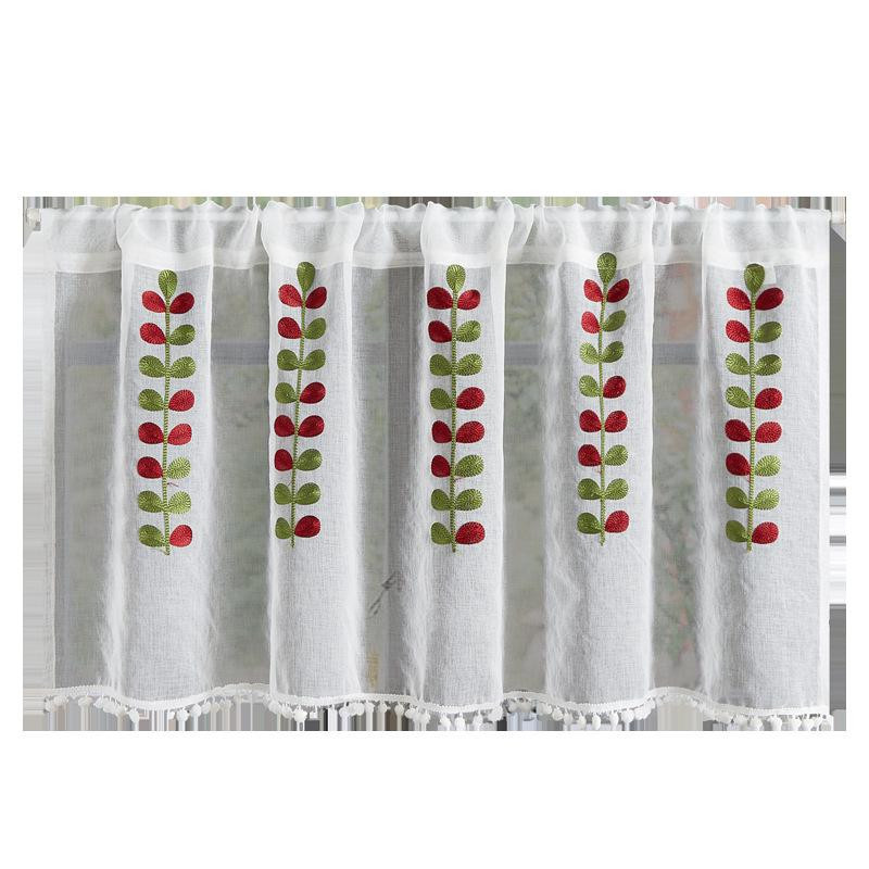 Verdunkelungs-Café-Gardine mit Stickerei in Karo Grün, B: 150 cm, H: 100 cm - Bild 1
