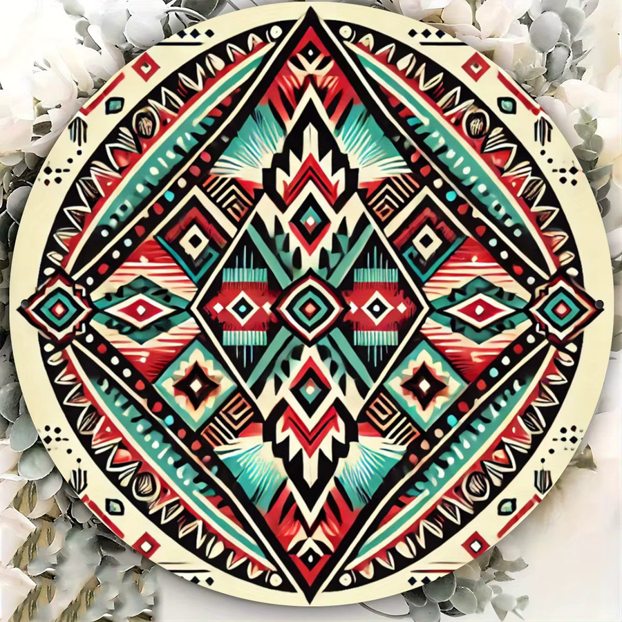 Geometrisches Metallschild Potdemiel Aztec Southwest Native American Tribal in Mehrfarbig, Durchmesser: 20,0 cm - Bild 3