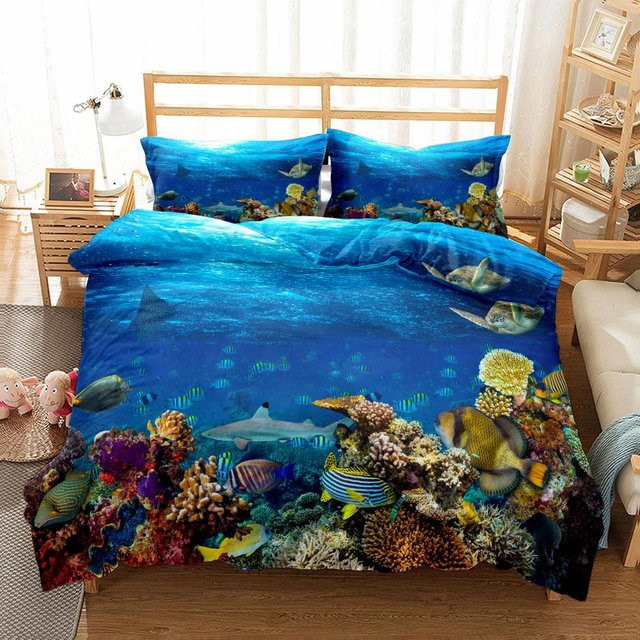 Creative Homewares Bettwäsche-Set Meeresleben mit buntem Schildkröten-Motiv, B/H: 135 x 200 cm, Multicolor - Bild 1