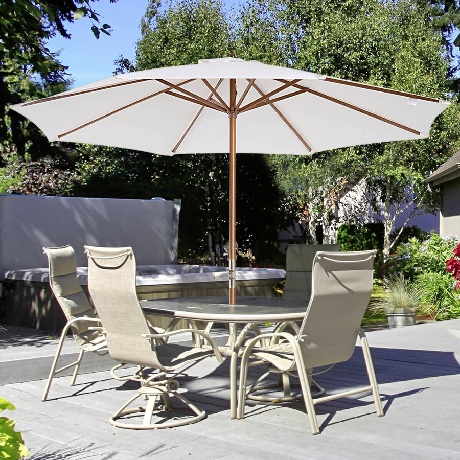 Outsunny Sonnenschirm aus Bambus und Polyester in Beige, Höhe: 250 cm, Durchmesser: 270 cm - Bild 3