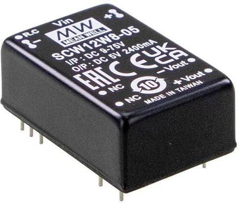 MEAN WELL SCW12W8-12 DC/DC-Wandler 24V auf 12V, 12W, Schwarz - Bild 1