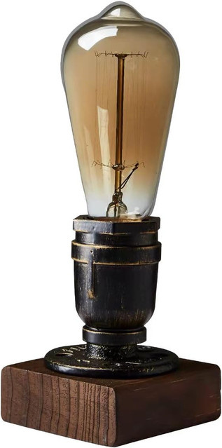 XIHOME Retro-Industrie Tischlampe aus Holz im Vintage-Design mit E27 Fassung - Bild 1