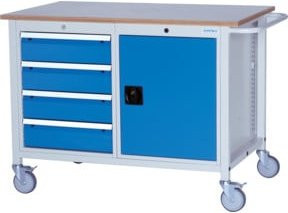 Bedrunka+Hirth Mobile Kastenwerkbank Typ 1250 M mit 2 Gehäusen Typ 500, Blau, Buche-Multiplexplatte, Rollbar - Bild 1