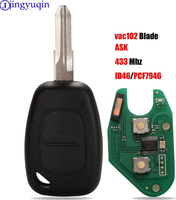 Jingyuqin Ersatzgehäuse für Renault Remote Key PCF7946 433MHz mit 2 Tasten in Schwarz für Traffic, Master, Vivaro, Movano und Kangoo - Bild 1