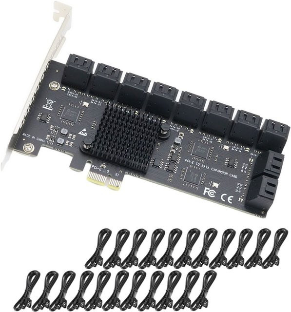 Ninth World PCIe SATA-Controller Erweiterungskarte mit 12/16/20 Ports, 6 GB SATA 3.0, Schwarz - Bild 1