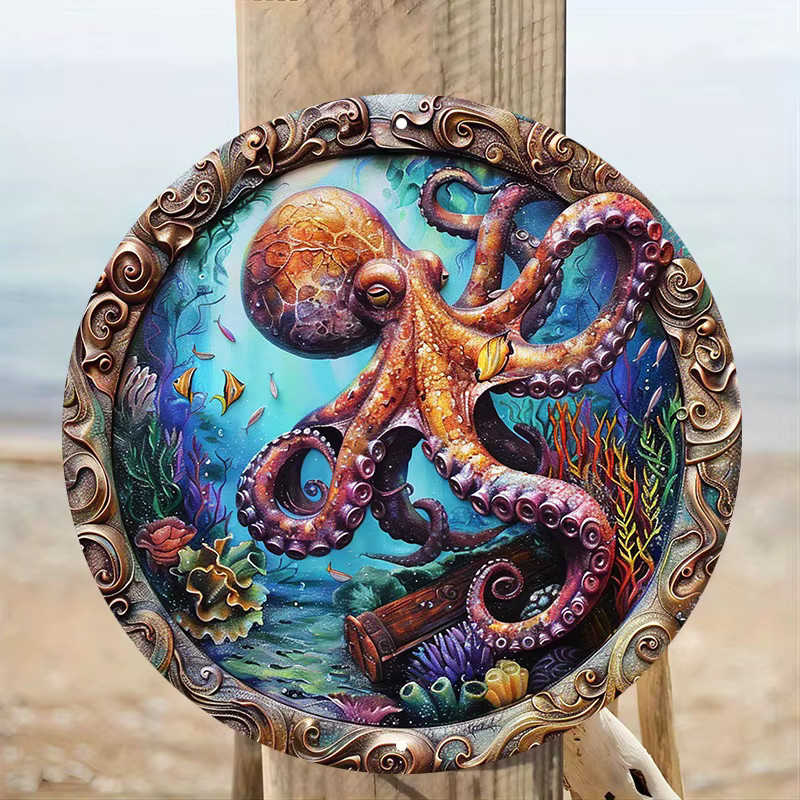 CIFBUY Oktopus-Kranz-Schild aus Aluminium in Multicolour für die maritime Dekoration im Innen- und Außenbereich - Bild 2