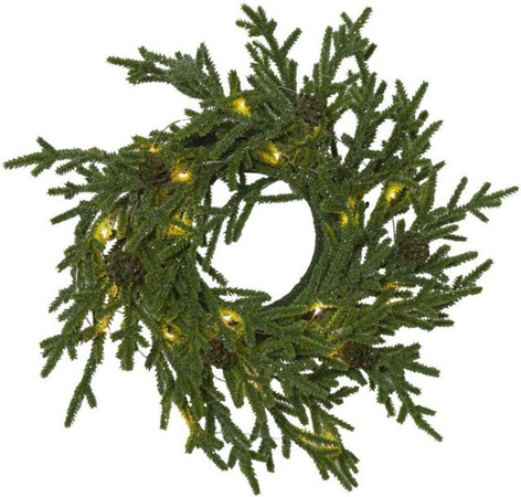 Star Trading Lummer Tannenkranz aus Kunststoff in Grün mit 20 LEDs und Timer, Durchmesser: 38 cm