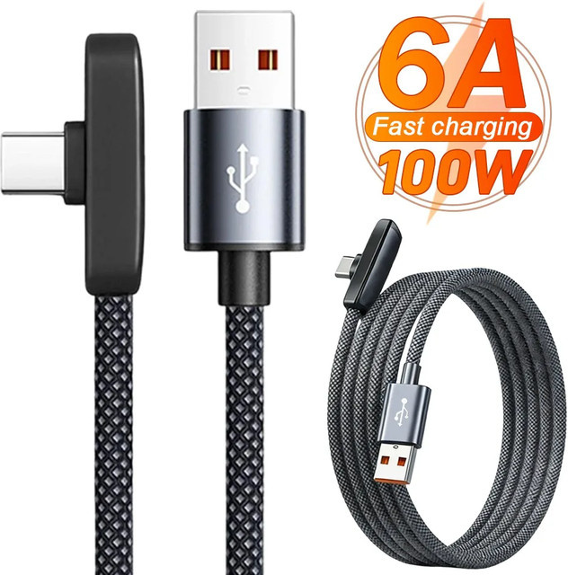 USB-C zu Typ-C Ladekabel mit 100W und 10A, rechtwinkliges 90 Grad Datenkabel für schnelles Laden und Gaming, in Schwarz oder Weiß - Bild 1