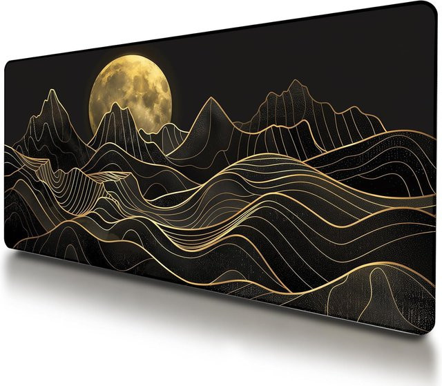 Japanisches Anime-Mauspad in Schwarz-Gold, wasserdichte und rutschfeste Schreibtischunterlage mit genähten Kanten - Bild 1