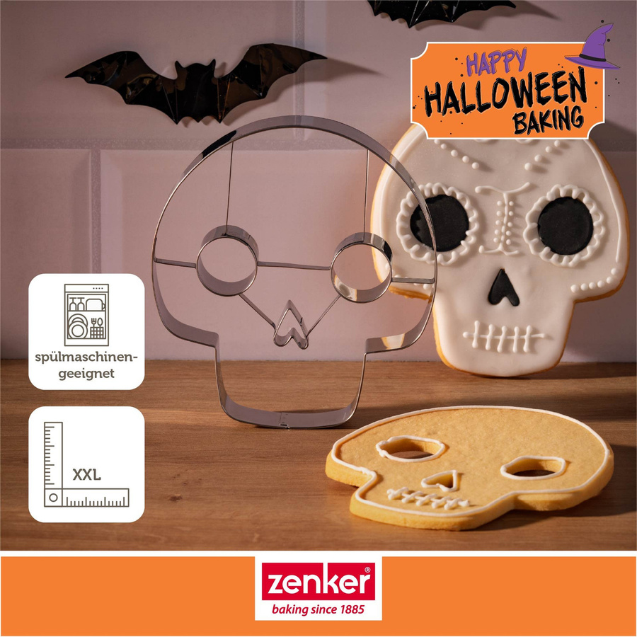 Zenker Happy Halloween Ausstecher Totenkopf XXL aus Edelstahl, Silber - Bild 3