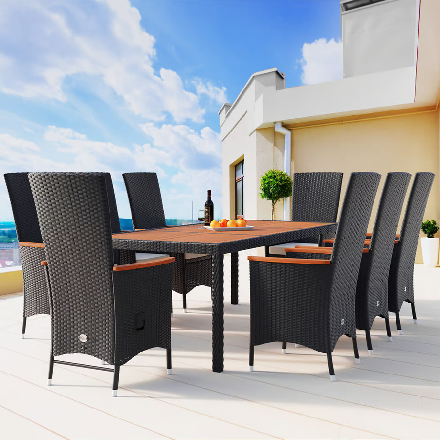 CASARIA Garten-Sitzgruppe Rio 9-teilig aus Polyrattan und Akazienholz in Schwarz - Bild 2