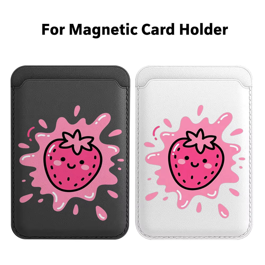 Magnetischer Kartenhalter mit rosa Erdbeerdesign als MagSafe Wallet Cover für iPhone 17 Pro Max und Samsung Galaxy S26 Ultra - Bild 7