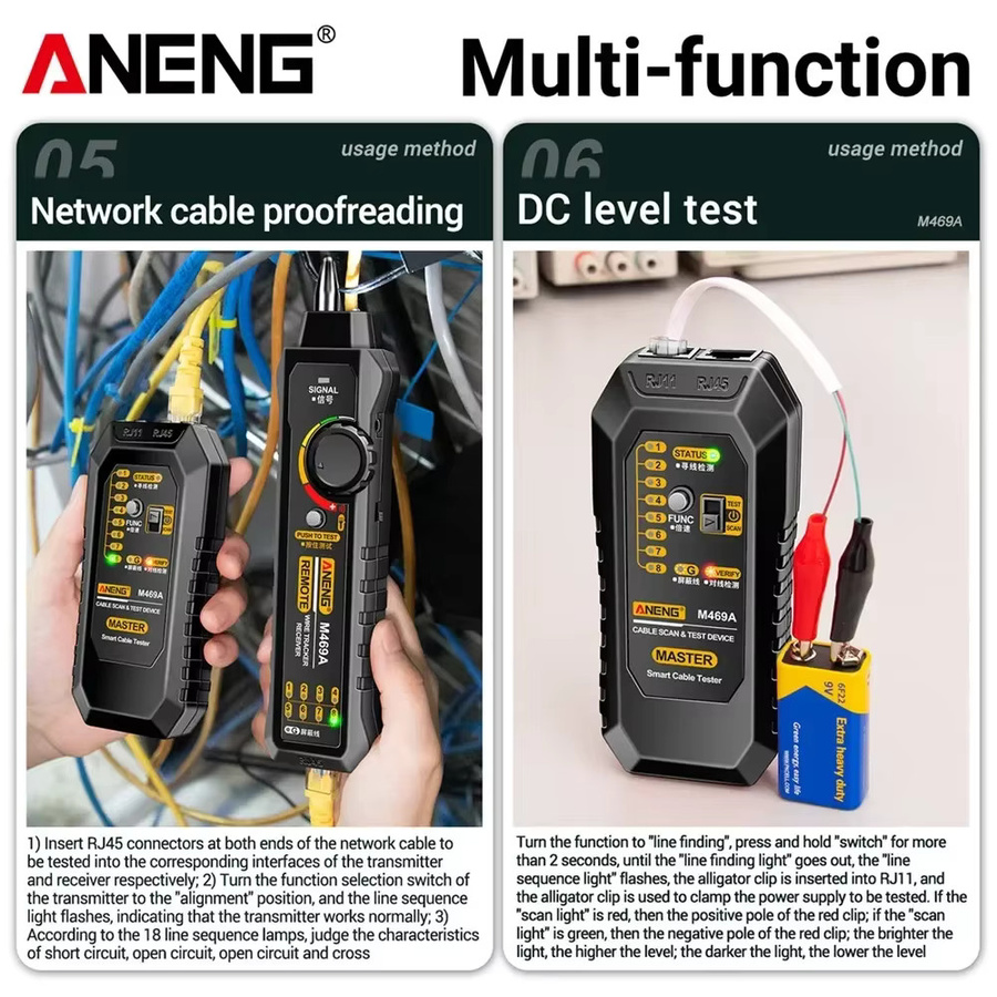 ANENG M469A Netzwerkkabeltester RJ45 RJ11 Netzwerkanalysator und LAN-Kabeltester in Schwarz - Bild 4