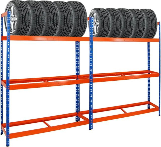 2er-Set PROREGAL Reifenregal Tiger XL aus Stahl, Blau-Orange, H x B x T: 200 x 150 x 45 cm - Bild 1