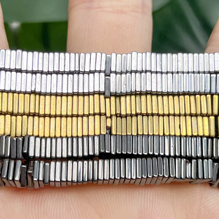 Spacer Perlen Hämatit, Weiß, Quadratisch, 1x4mm - Bild 2