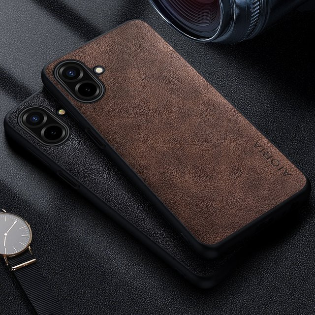 Premium-Lederhandyhülle im Retro-Business-Stil für dein Samsung Galaxy A07 in Braun - Bild 1