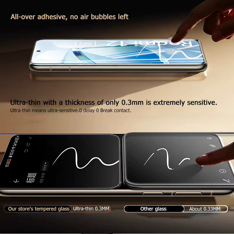 3er-Set gehärtetes Glas Displayschutzfolie für Xiaomi Redmi 12 5G, transparent, mit Fingerabdruck-Entsperrfunktion und Anti-Explosions-Schutz - Bild 4