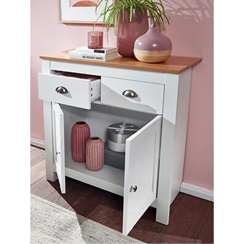 Wohnling Sideboard in Weiß und Buche mit Aluminium-Details, B/H/T: 79 x 81 x 34,5 cm - Bild 2