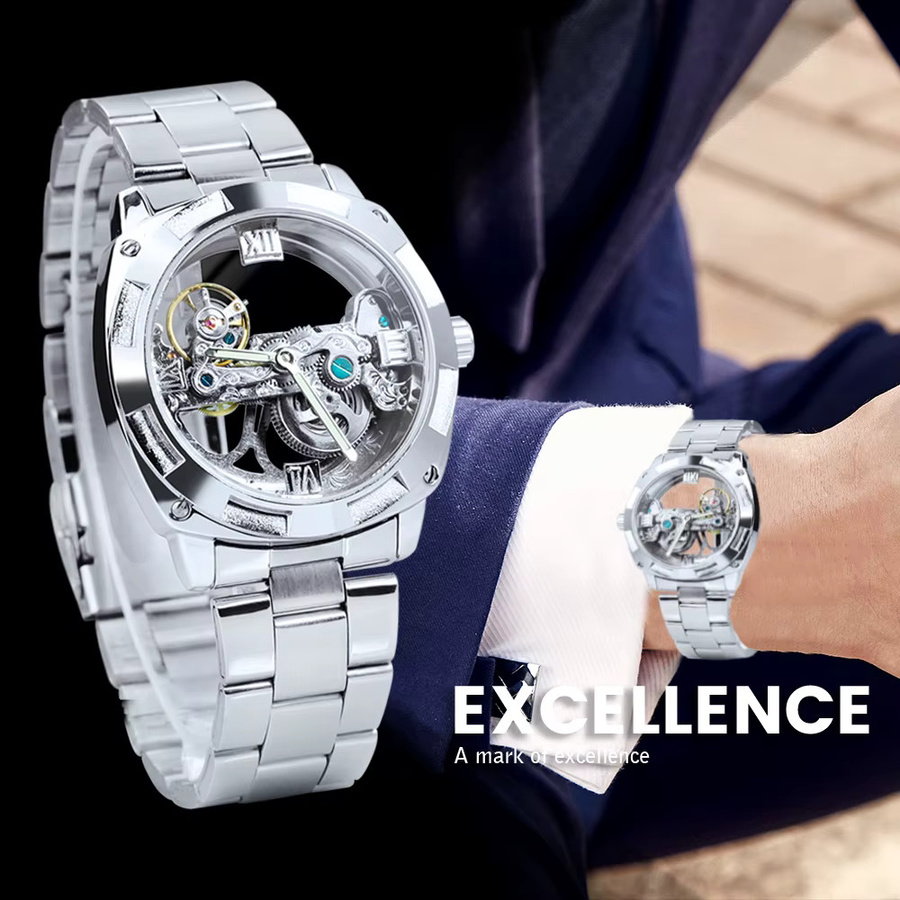 WINNER Armbanduhr Automatik, Edelstahl, Herren, Silber, Gold - Bild 3