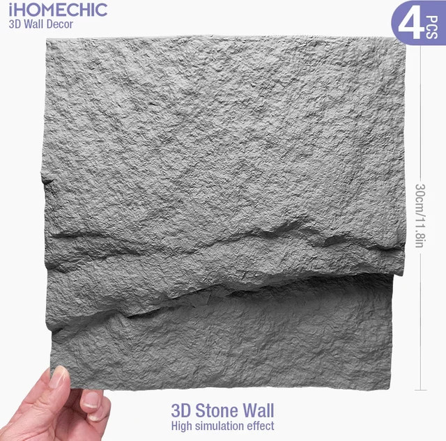iHOMECHIC 3D Wandaufkleber Steinmuster in Grau, 4 Stück, Höhe: 30 cm - Bild 1