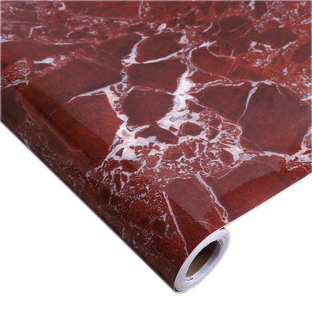 Selbstklebende PVC Wandverkleidung in Rot mit Marmor-Optik, wasserabweisende Vinyl Kontaktfolie für Badezimmer, Küche und Schränke, Breite: 40 cm, Länge: 5 m - Bild 1