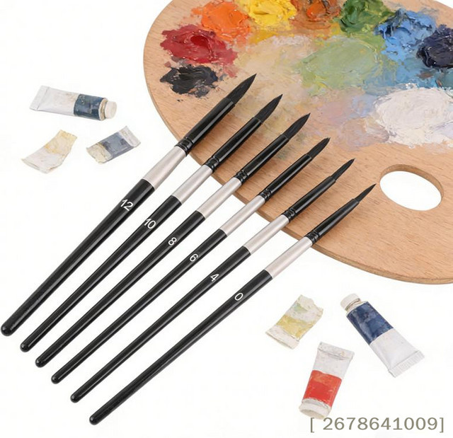 7-teiliges JETTING Bürstenset aus Eichhörnchenhaar mit runden und spitzen Spitzen in Schwarz für Gouache und Aquarell - Bild 1