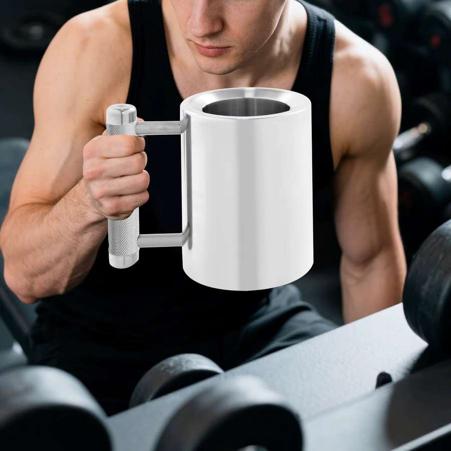 Bymaocar Edelstahlbecher in Silber mit 300 ml Fassungsvermögen und strukturiertem Griff - Bild 3