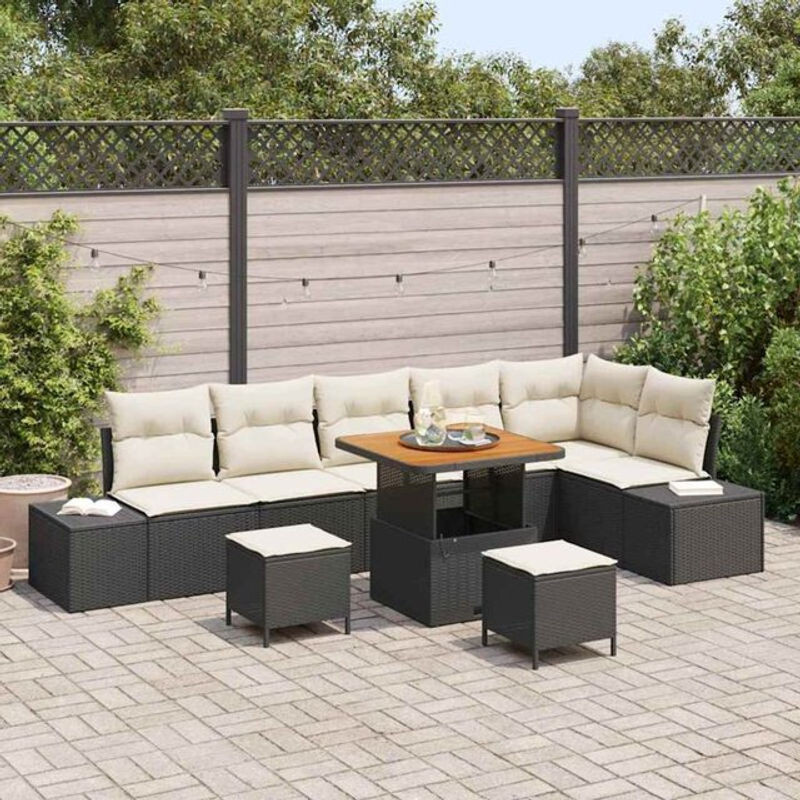 Vidaxl Garten-Sofa-Set aus Polyrattan mit 9-teiligem Kissen-Set in Schwarz und Beige, B/T/H: 80 x 80 x 71 cm - Bild 1