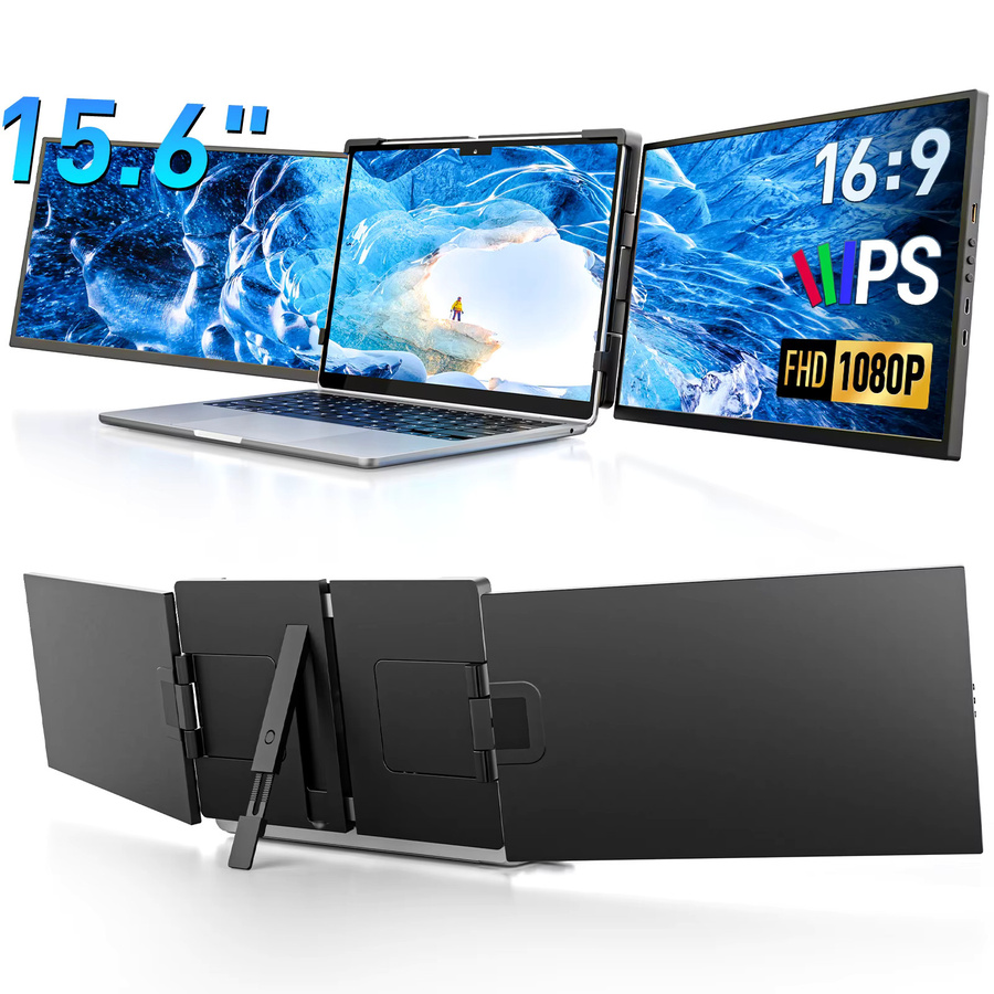 Dopesplay Triple-Screen-Extender für Laptop, 15,6 Zoll, 1080P FHD IPS, Schwarz, USB-C, tragbarer Dual-Monitor für 13-17 Zoll Mac und Chrome - Bild 7