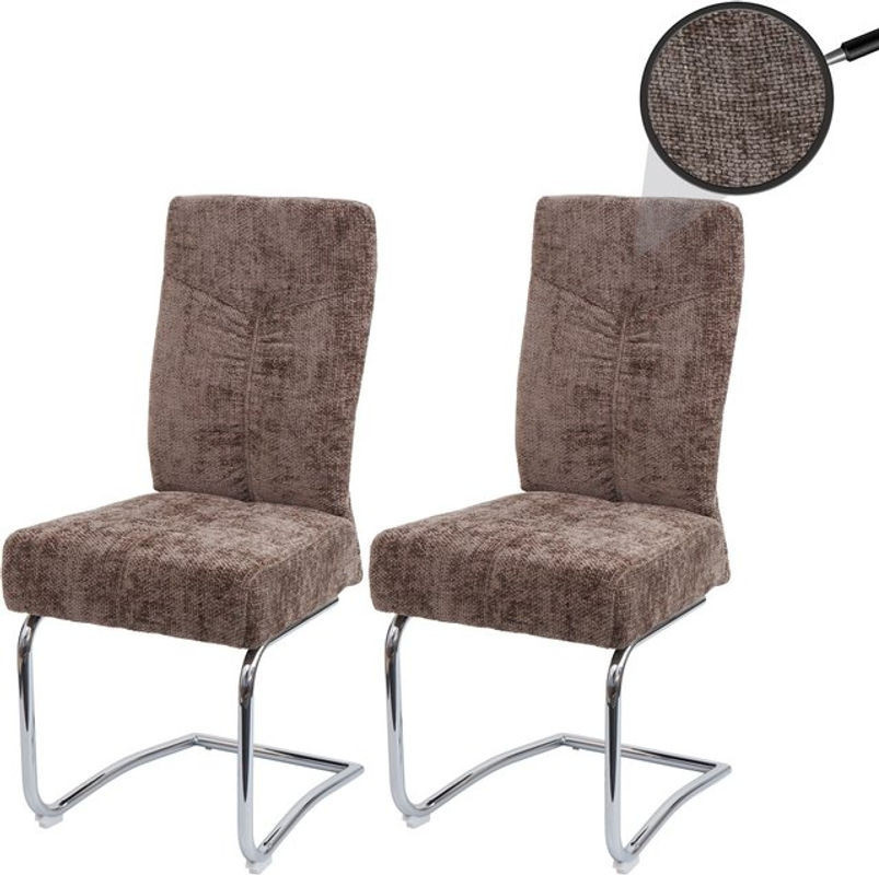 2er-Set Esszimmerstühle MCW-G56 Freischwinger aus Metall und braunem Chenille-Stoff - Bild 1