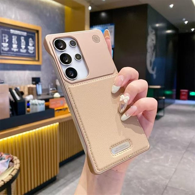 Stoßfeste Lederhülle mit MagSafe für Samsung Galaxy S22 Ultra S23 Ultra S24 S25 S26, Farbe: Beige - Bild 1
