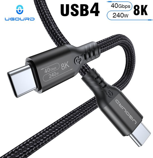 UGOURD USB 4 Thunderbolt 4 Typ-C Kabel mit 40Gbps und 240W Schnellladung für Laptops, EGPU und Smartphones, 8K 60Hz UHD Videokabel, Schwarz/Grau - Bild 1