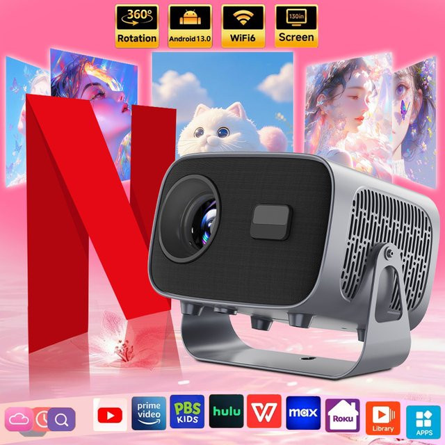 H96 MAX Smart Projektor mit Android 13, Full HD 1080P, WLAN und Bluetooth 5.2, tragbarer Mini-Videoprojektor für das Heimkino in Schwarz - Bild 1