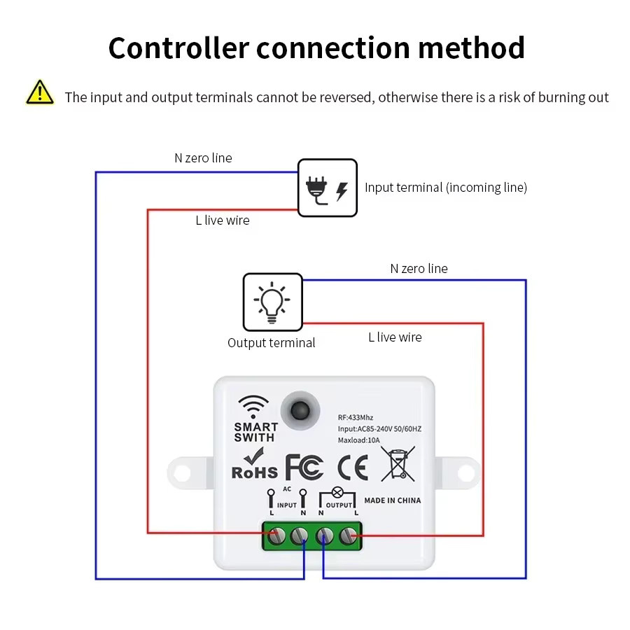 Universal RF 433 MHz Smart Licht Schalter Drahtlose Fernbedienung mit 10A Relais Empfänger Mini Modul in Weiß - Bild 3