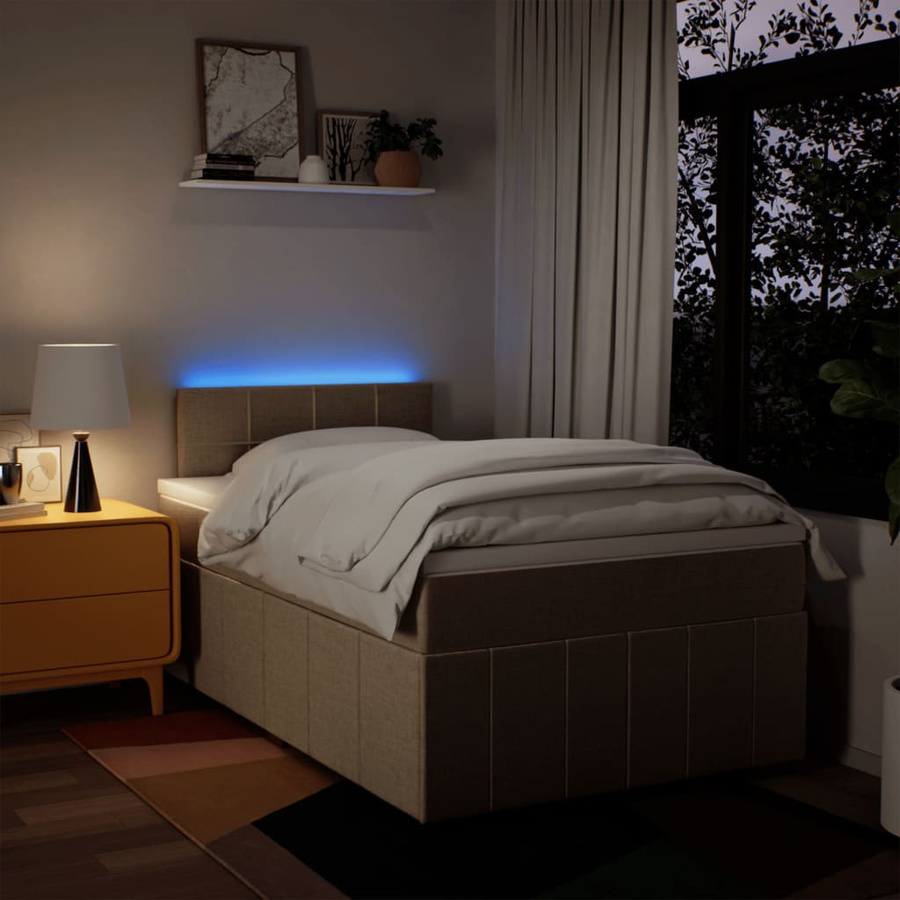 vidaXL Boxspringbett mit Matratze in Beige, Hybrid-Konstruktion mit Taschenfederkern, USB-Ladeport und Unterbettbeleuchtung, B/T: 120 x 200 cm - Bild 3