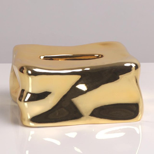 Geometrischer Eiswürfelspiegel aus Kunstharz in Beige und Gold mit Taschentuchbox für deinen Schreibtisch, B/T/H: 13,0 x 8,0 x 17,0 cm - Bild 1