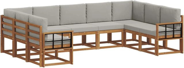 vidaXL Outdoor-Sofagarnitur 9-teilig aus Akazienholz mit Kissen in Hellgrau und Natur - Bild 1
