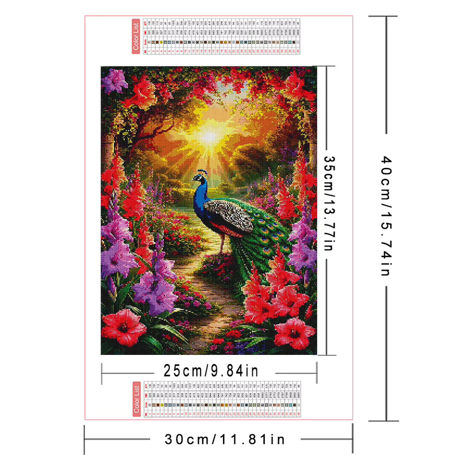 AZQSD DIY Diamantmalerei Set für Erwachsene mit Pfau und Blumen im Sonnenuntergang, Multicolour, B/H: 30 x 20 cm - Bild 2