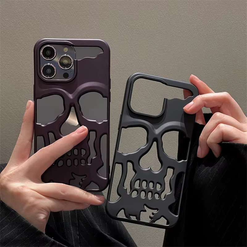NMEGOU Handyhülle mit Skelett-Schädel Design für iPhone 12 bis 17 Pro Max Plus, stoßfest und matt, Schwarz - Bild 1