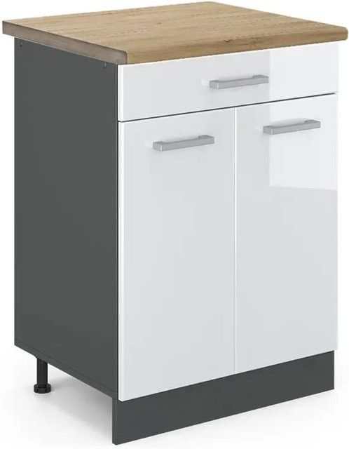 Vicco Küchenunterschrank R-Line in Weiß Hochglanz und Anthrazit mit Eiche-Optik, B/T/H: 80 x 60 x 81,6 cm - Bild 1