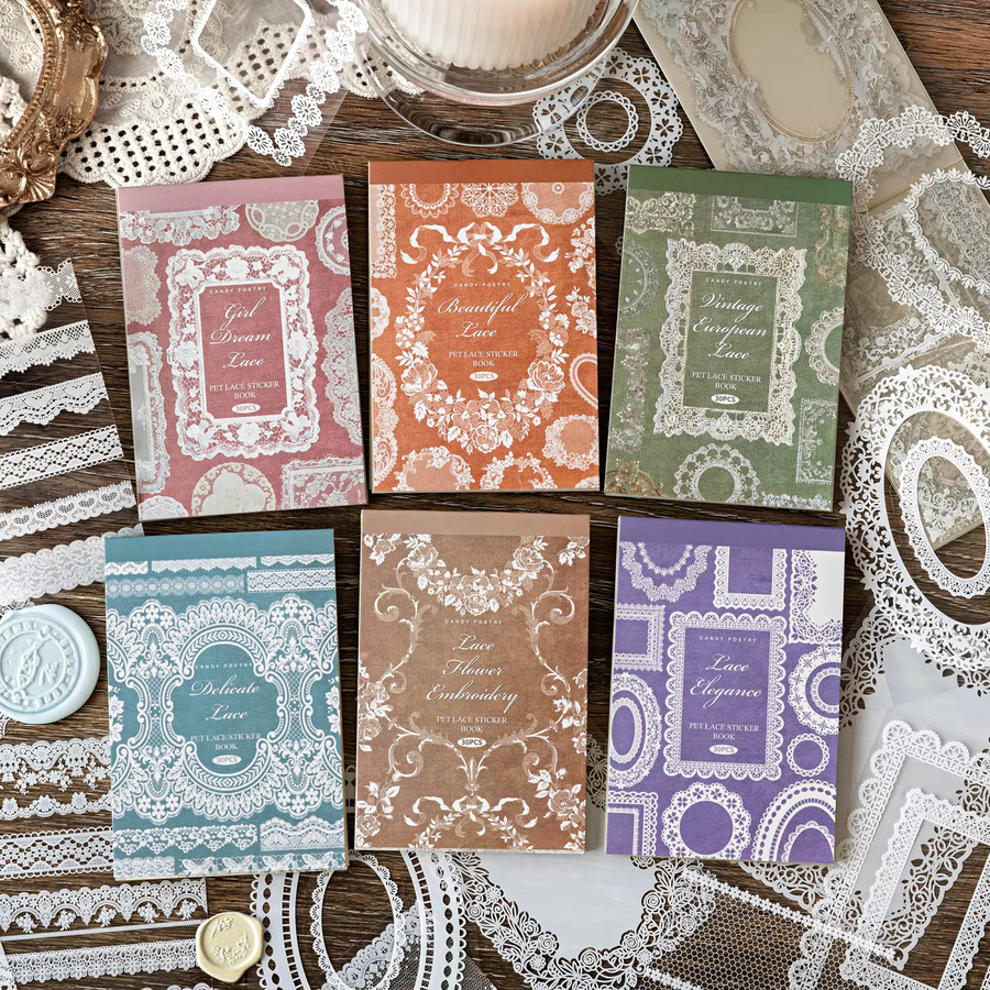30 Blatt PET Aufkleber mit Spitzen-Motiv von mr.paper für DIY Scrapbooking, Collage und Dekoration - Bild 1