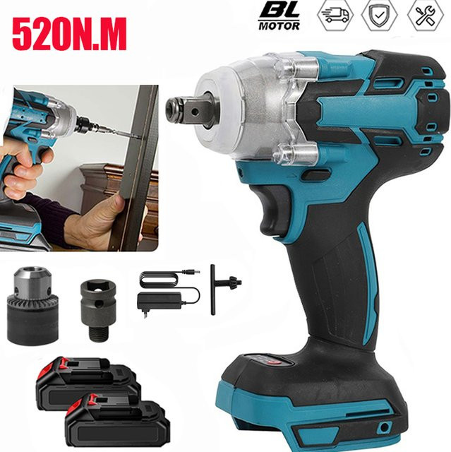 Makita Bürstenloser kabelloser elektrischer Schlagschrauber mit 520 N.m Drehmoment, 1/2 Zoll Antrieb, kompatibel mit Makita 18V Akku, Blau - Bild 1