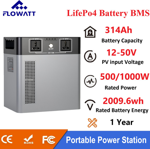 PowMr Tragbare Powerstation mit 1kWh LiFePO4-Batterie und 250W PV-Eingang, Solargenerator in Grau - Bild 1