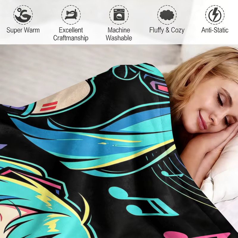 Hatsune Miku Rock Star Flanell-Überwurfdecke, weiche Fleece-Sommerdecke in Multicolour, B/B/H: 100 x 70 x 1 cm - Bild 4